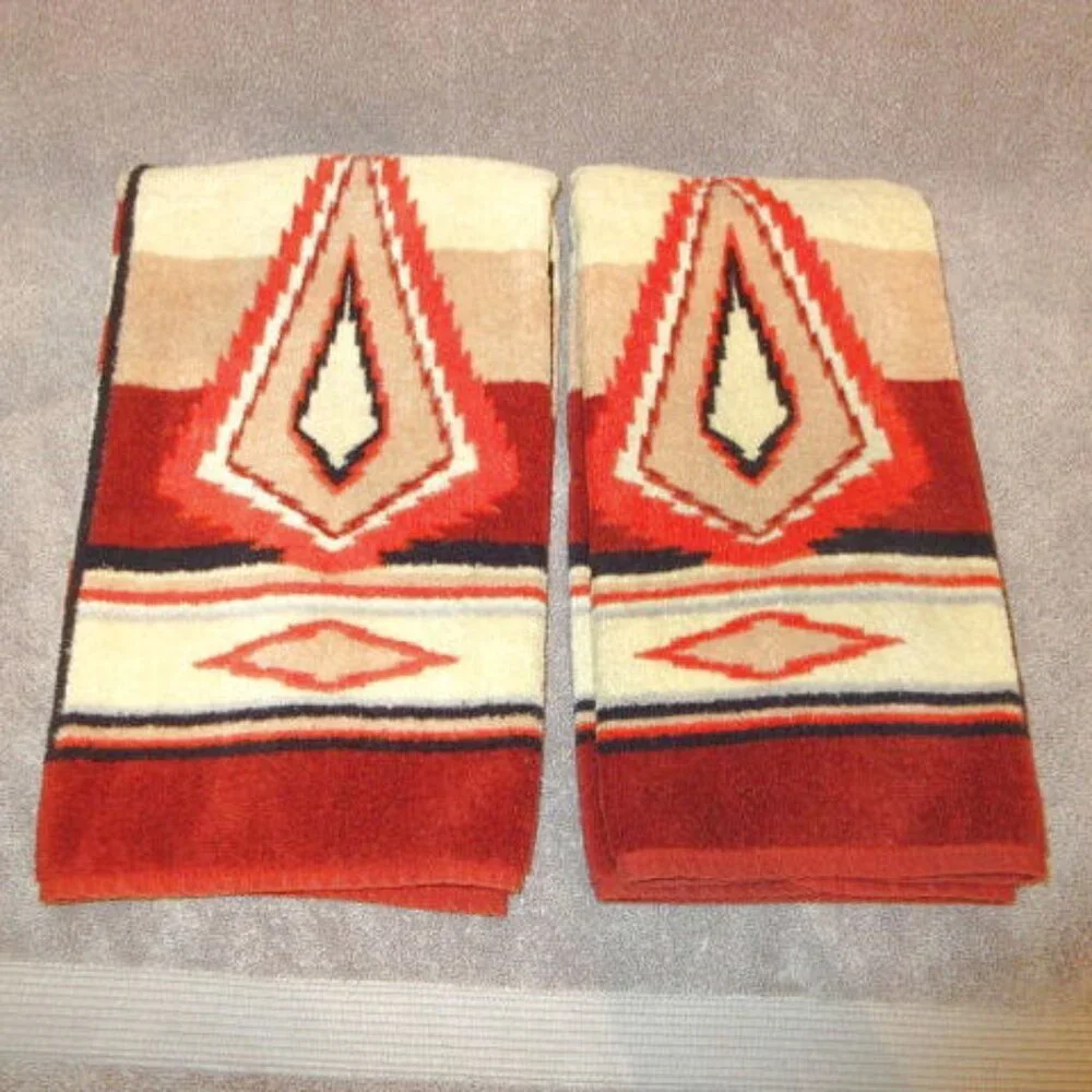 Vtg Hilasal Hand Towels Set Of 2 Soft Cotton Aztec Southwestern Hippie Boho 2